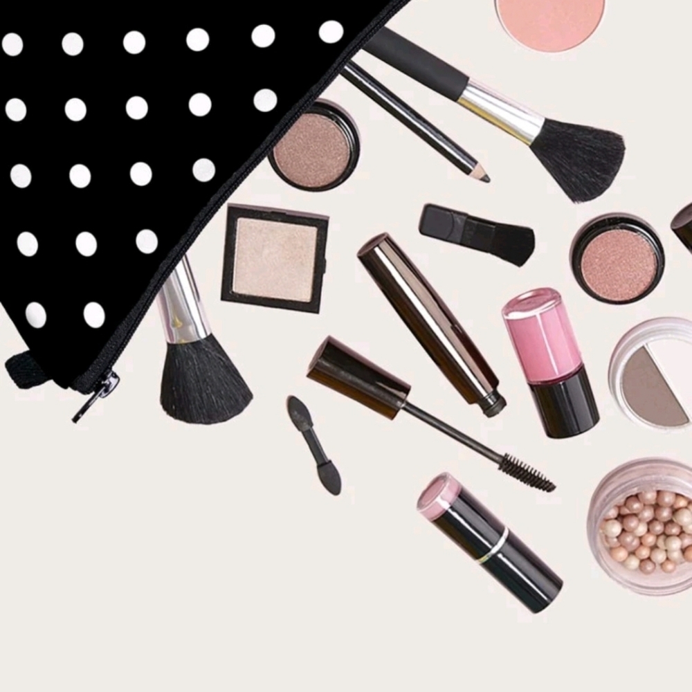 Black and White Polka Dot Cosmetic Makeup Bag - Picture 3 of 4
